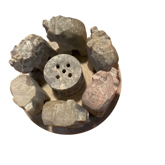 Handcrafted Windrose Soapstone Bear Circle Incense Holder Made In India - Picture 1 of 6